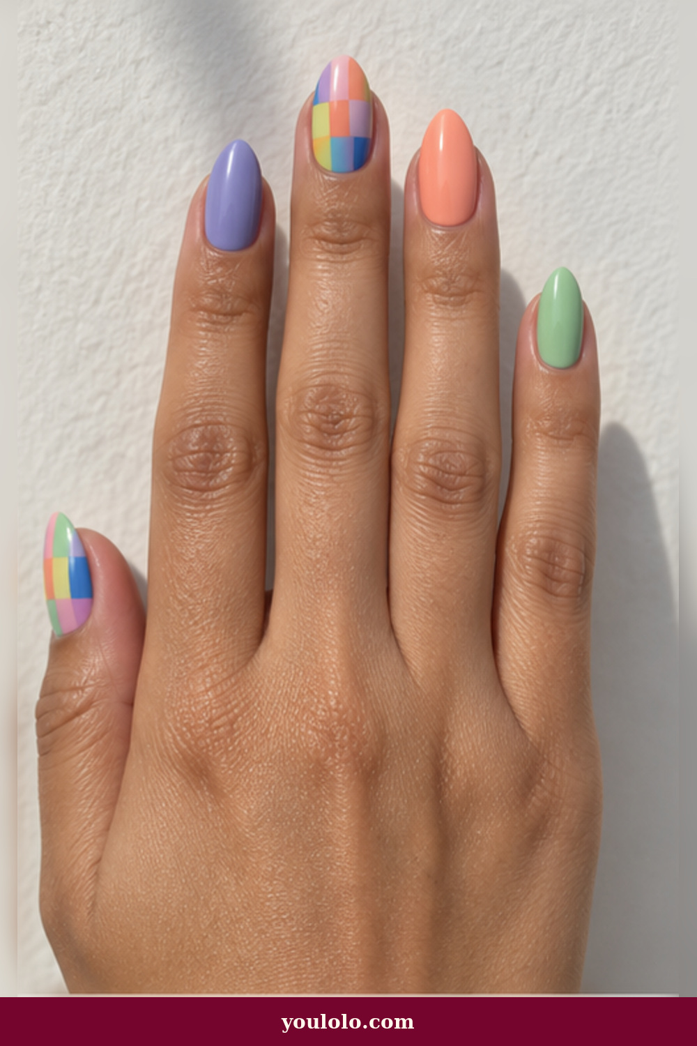 Muted Mosaic Accent Nails Rainbow Nails idea