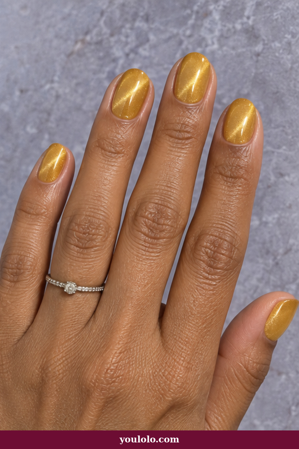 Lemon Nails idea 18: rich ochre lemon velvet cat-eye nails