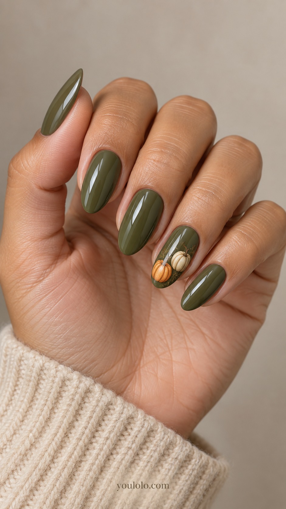 pumpkin nails — Olive and Apricot Pumpkin Pair