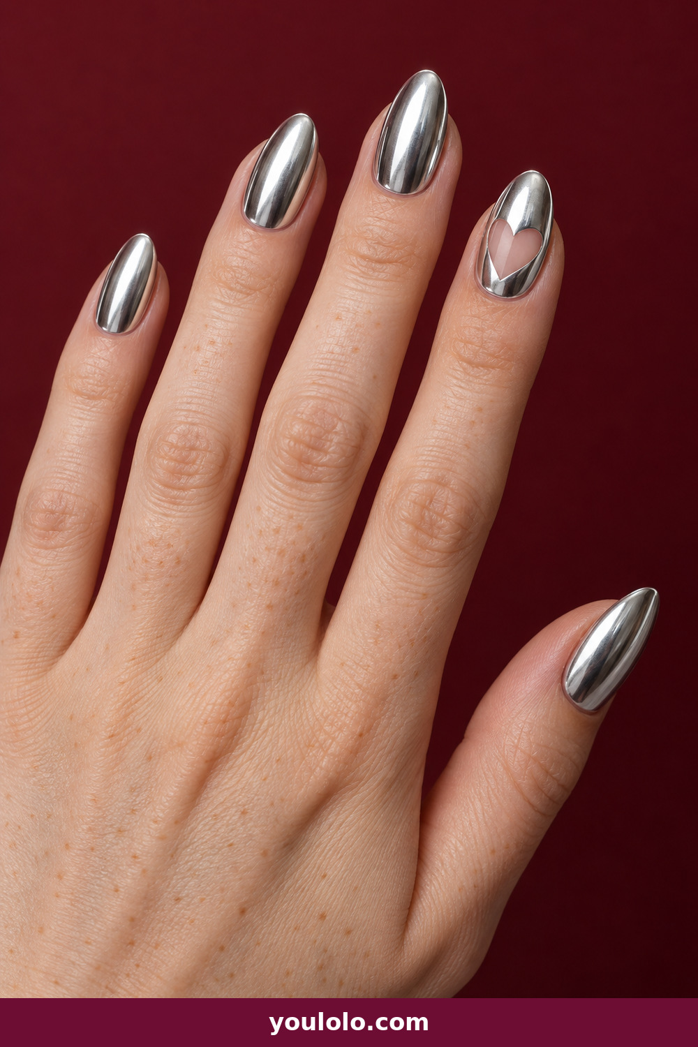 Valentines Nails Designs idea 18: Silver Heart Chrome