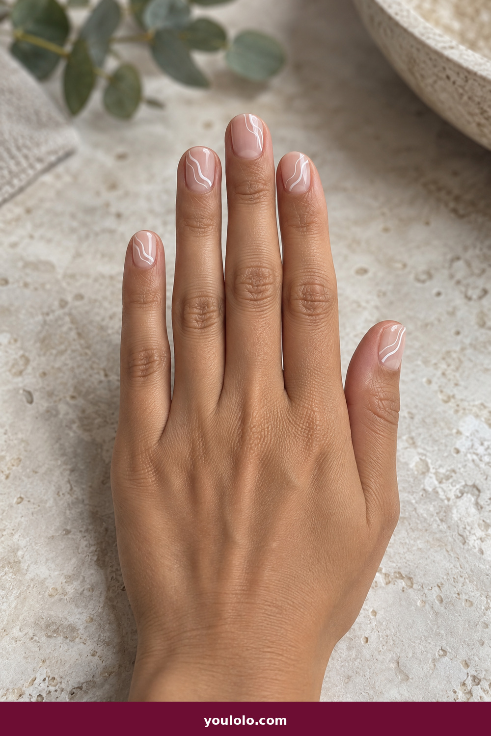 Short Nails Inspo idea 18: Soft White Waves, short clear nails with two soft white wavy lines