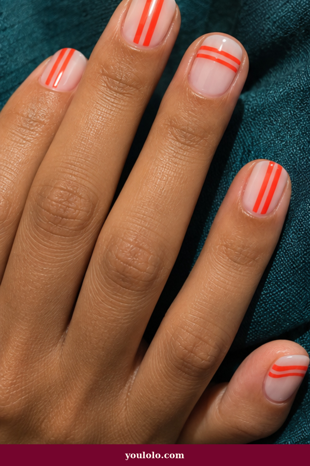 Simple Funky Nails idea 19: Coral Racing Stripes