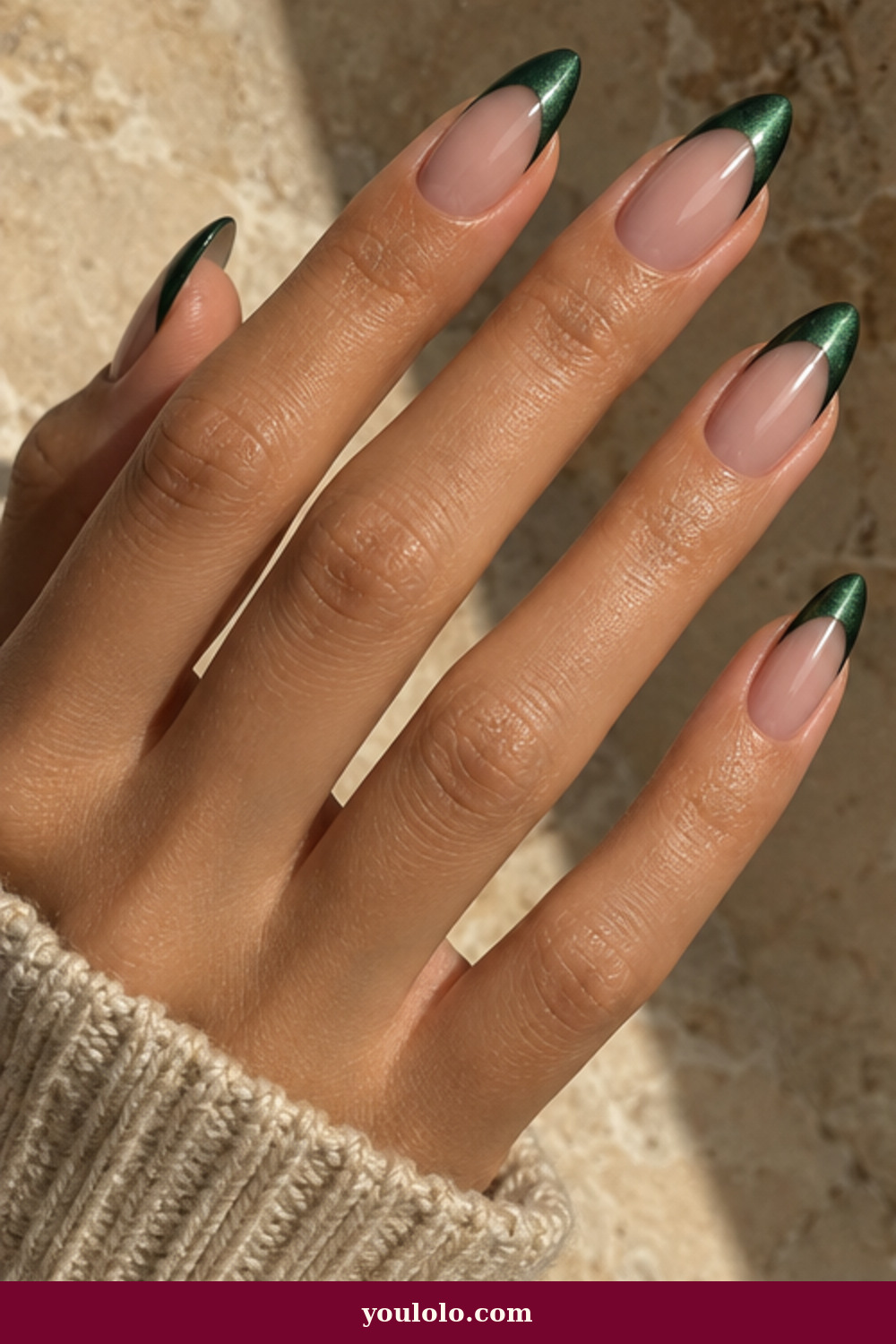 Cool Girl Nails idea 19: Emerald Cat-Eye French