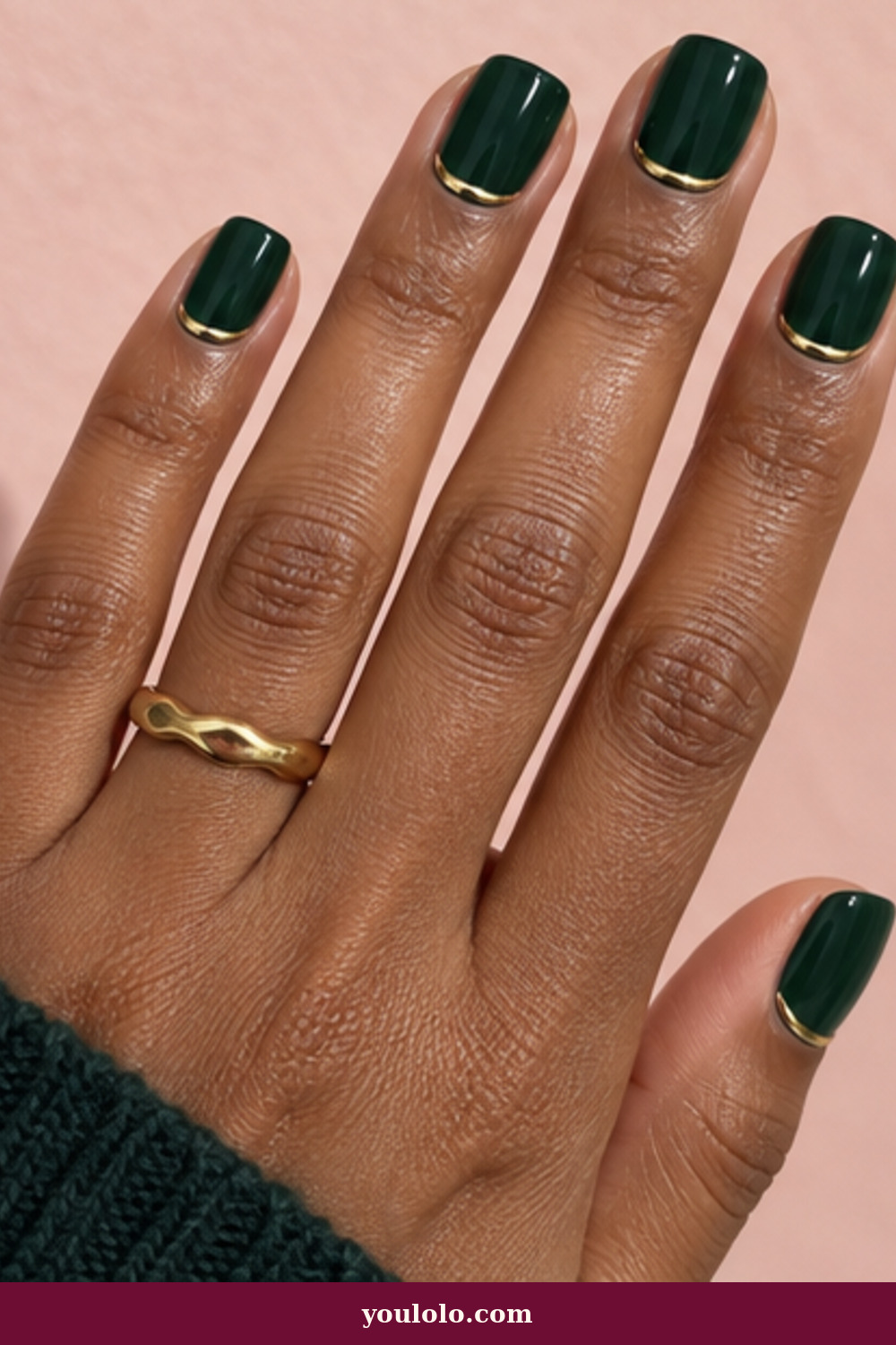Squoval Nails idea 19: Forest Green Gold Cuffs