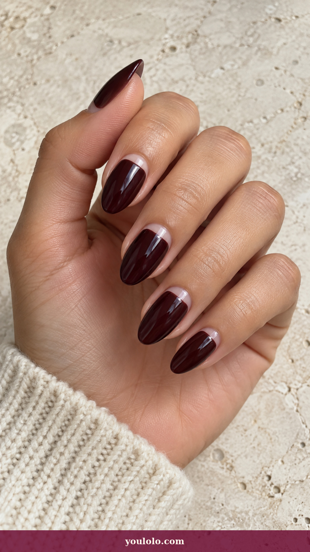 Italy Nails idea 19: Italian Night Cherry on a realistic feminine hand