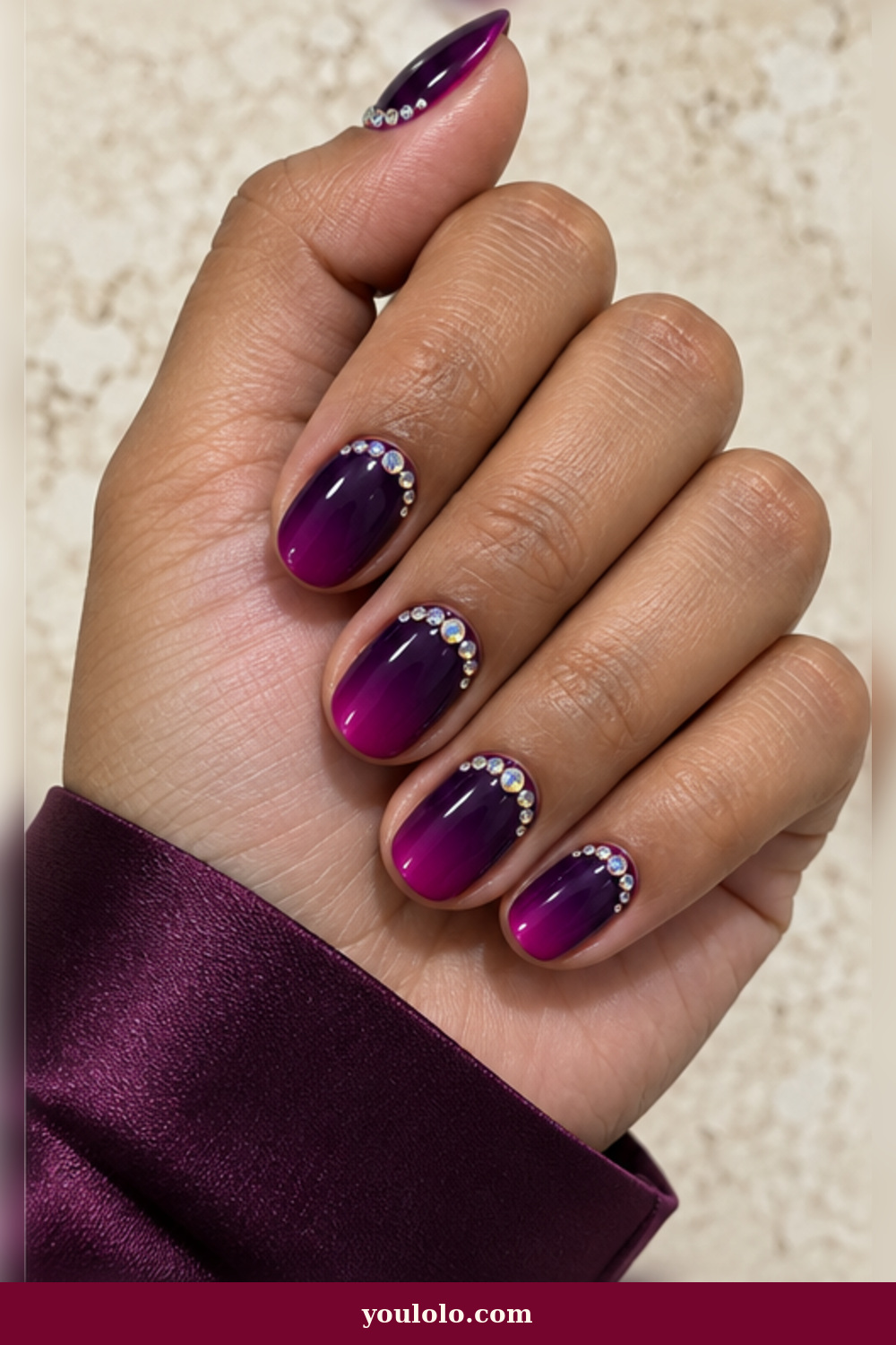 Magenta Crystal Half-Moons BTS Nails idea