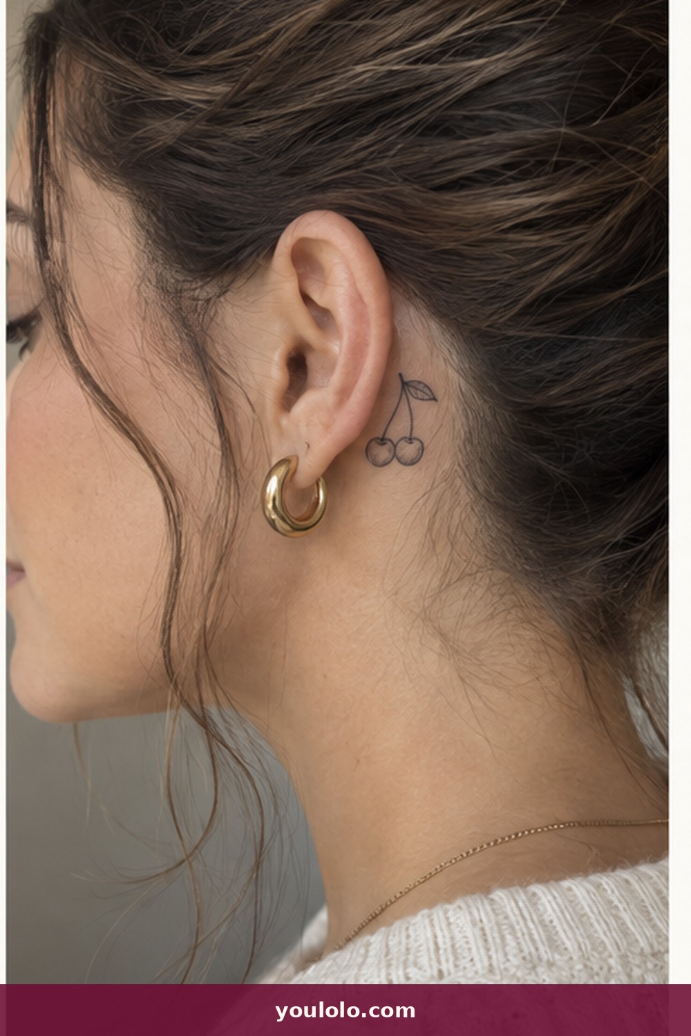 Mini Cherry Pair — idea 19 from Behind the Ear Tattoos for Women
