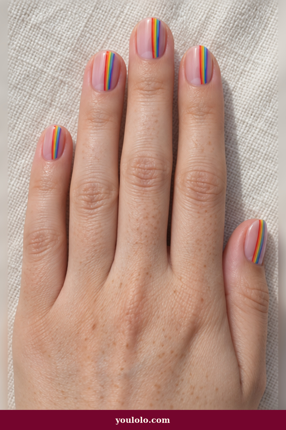 Off-Center Rainbow Pinstripes Rainbow Nails idea