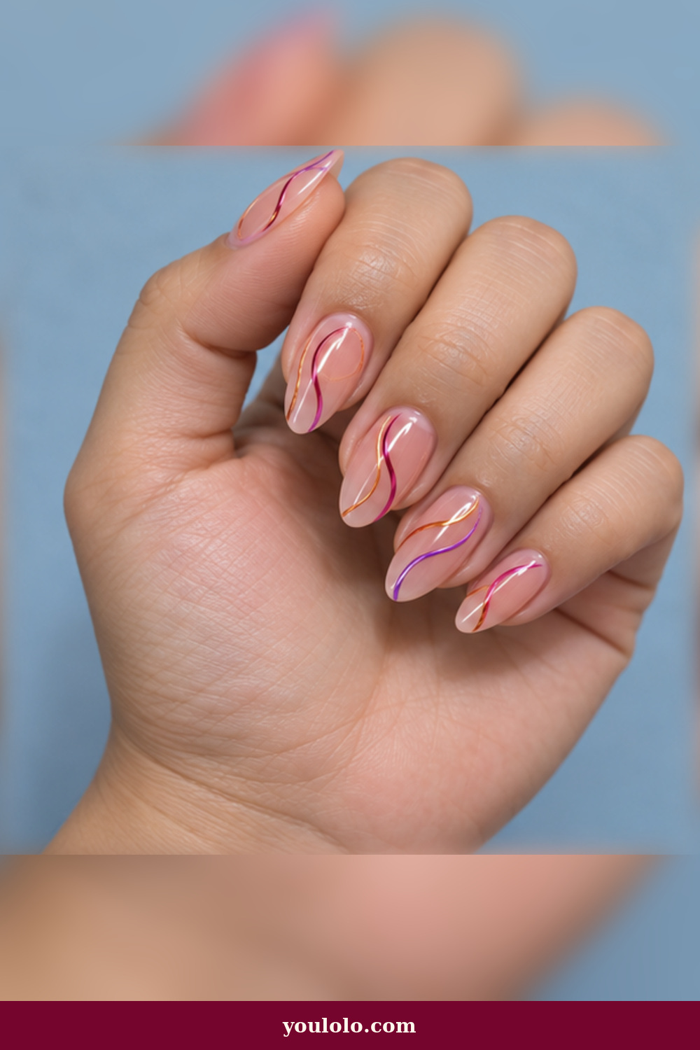 Festival Nails idea 19: copper pink and violet metallic swirl nails