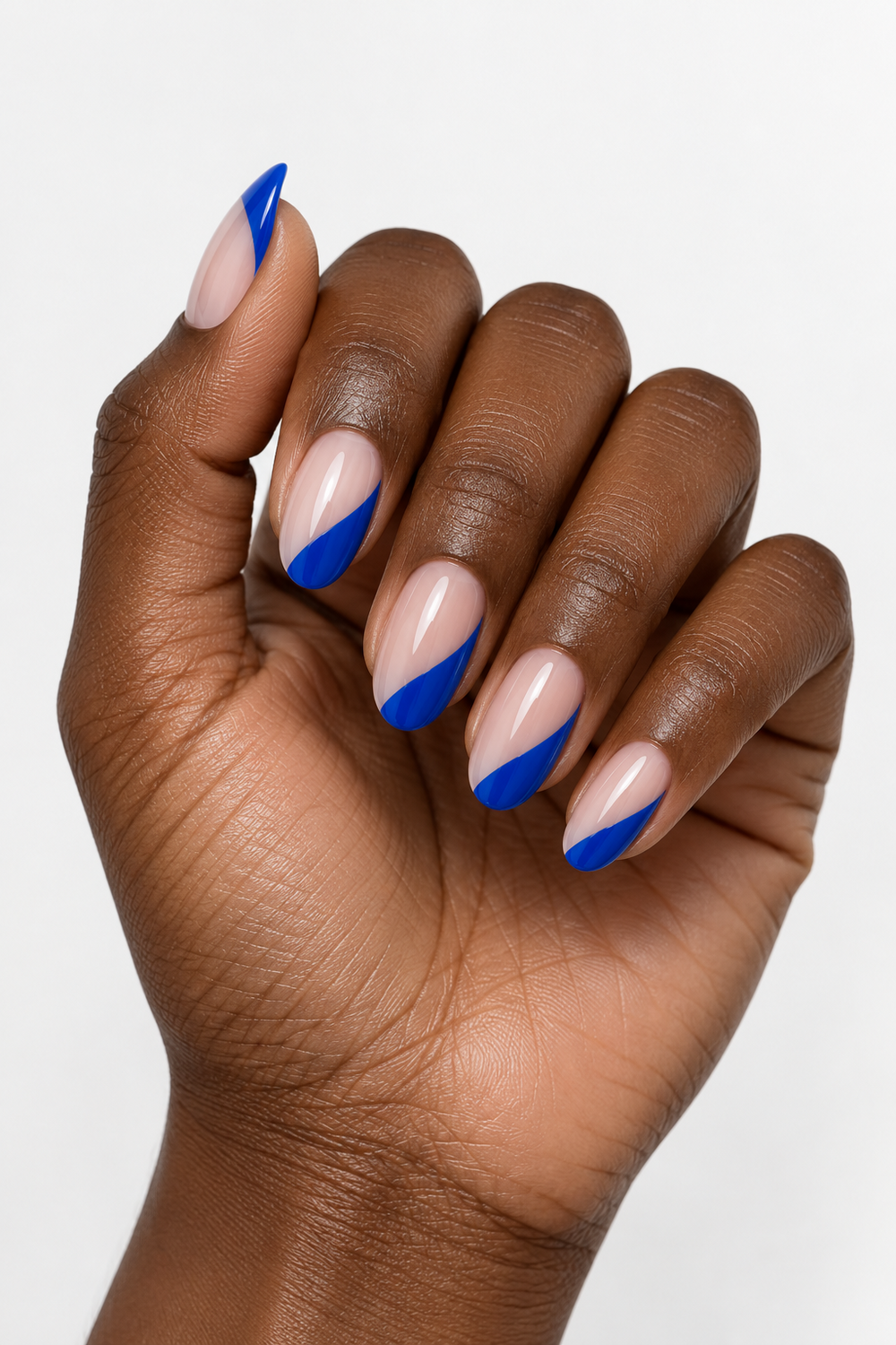 Cobalt blue asymmetric side French nails
