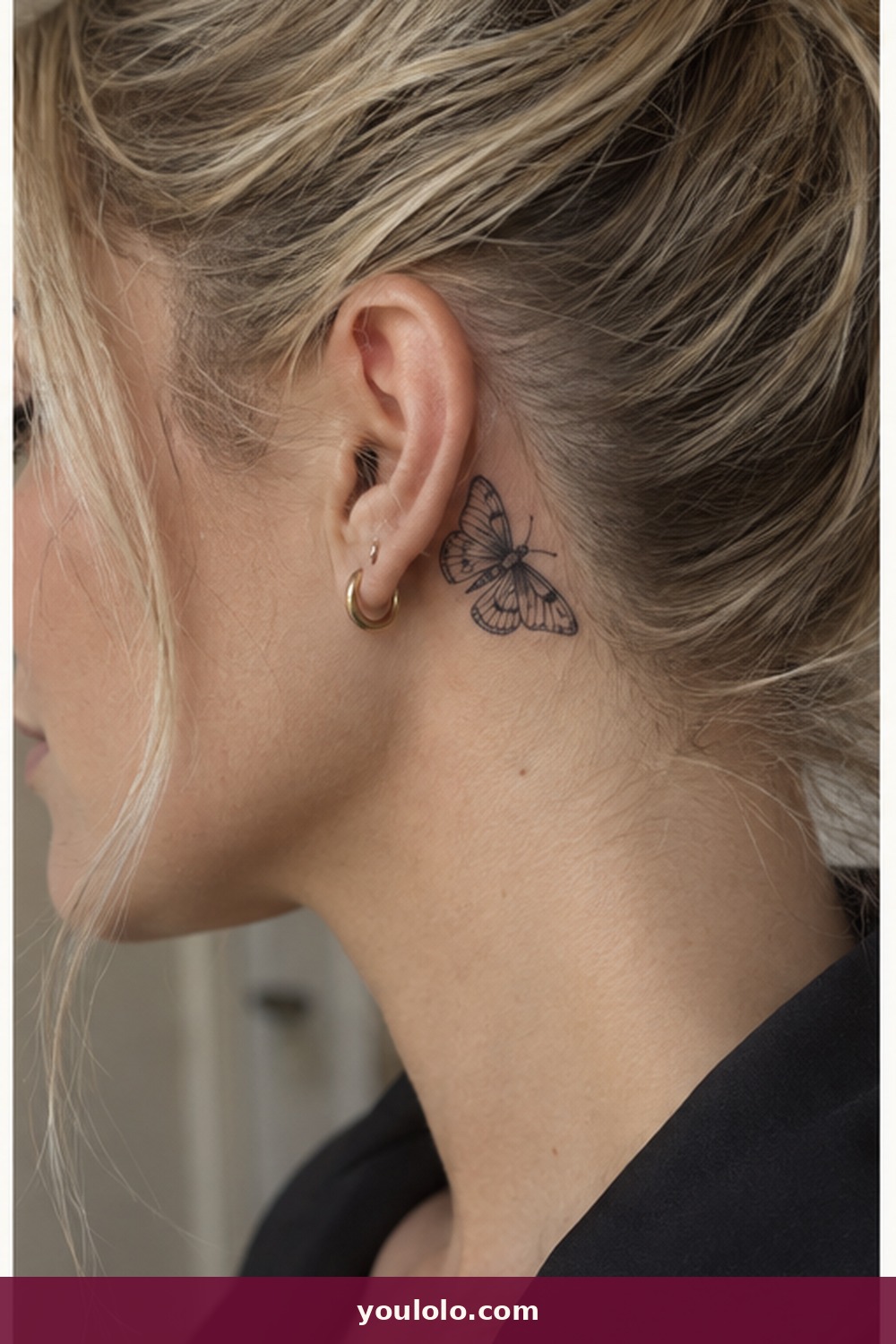 Fine-Line Moth — idea 20 from Behind the Ear Tattoos for Women