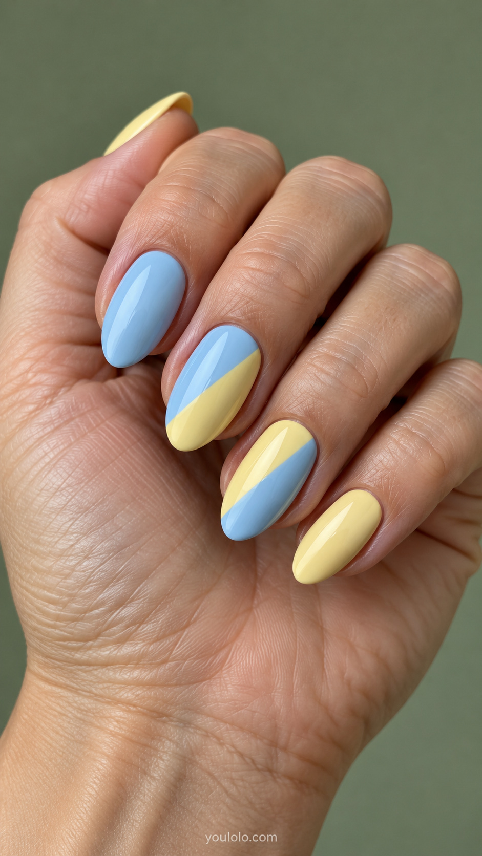 Pastel color-block diagonals manicure