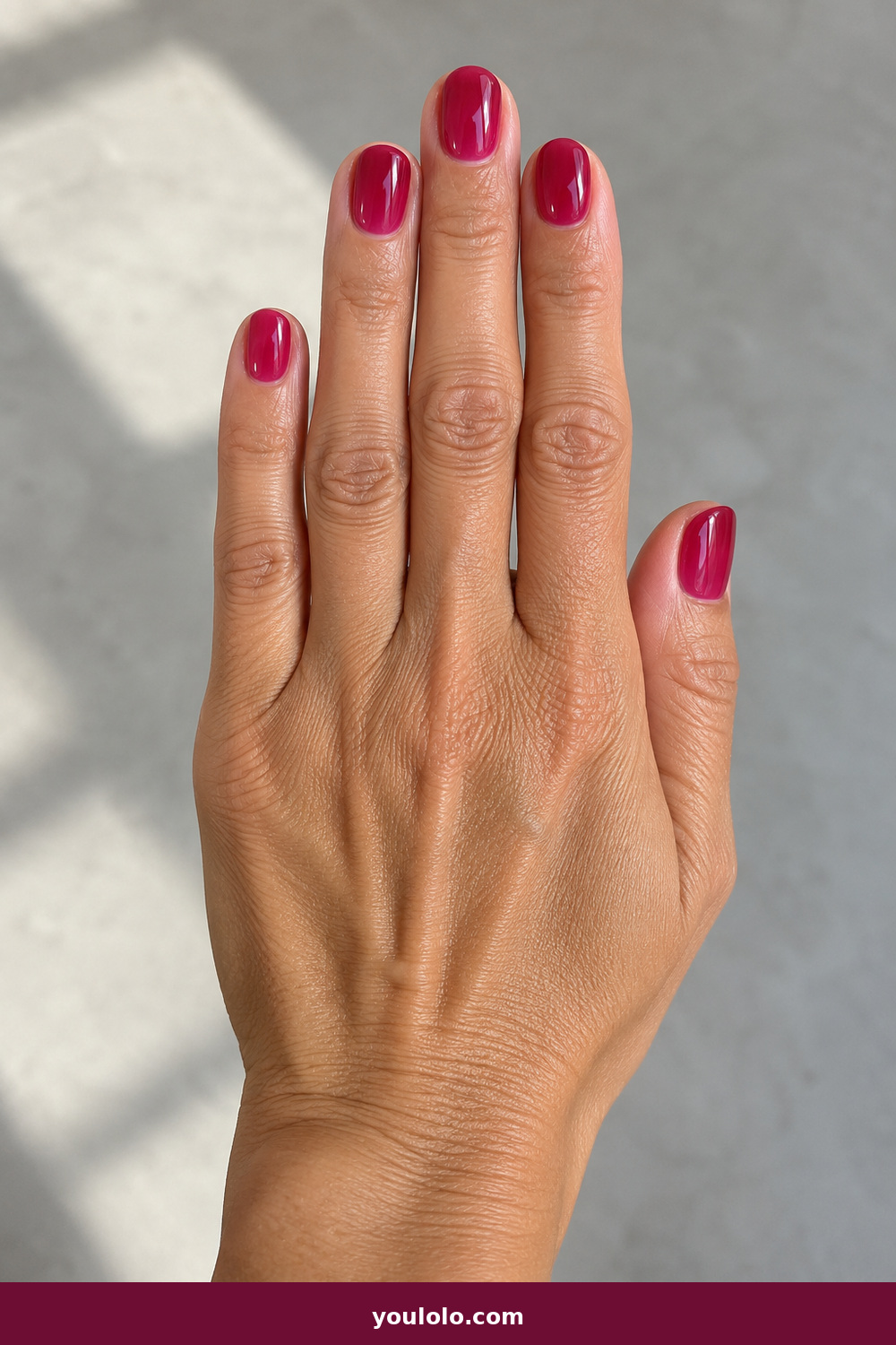 Short Nails Inspo idea 20: Raspberry Jelly, short rounded translucent raspberry jelly manicure