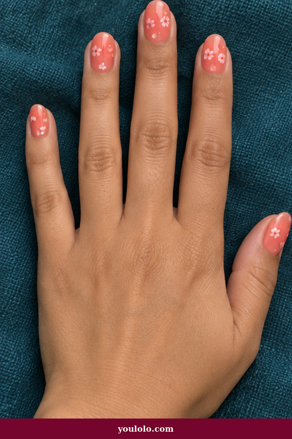 Coral Dewdrop Sakura Cherry Blossom Nails idea
