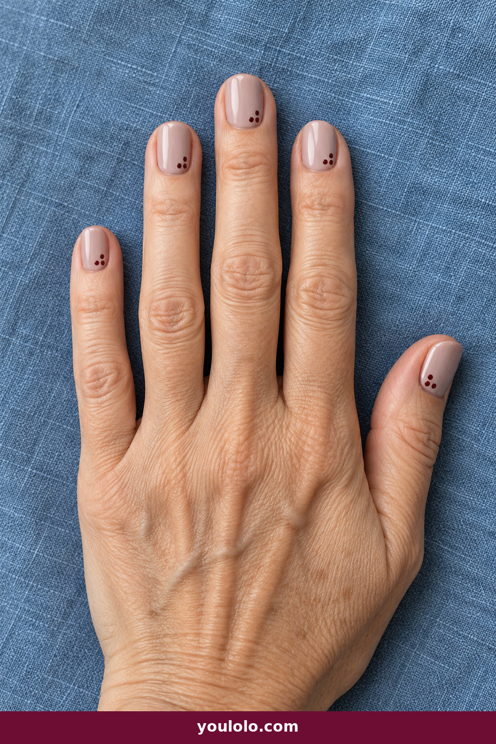 Pink Polka Dot Nails idea 21: Greige Pink Corner Cluster