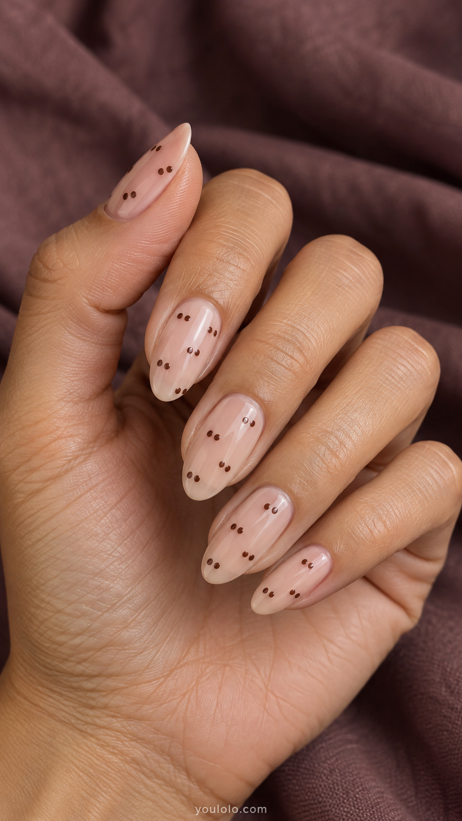 Paired brown dots on sheer nails manicure