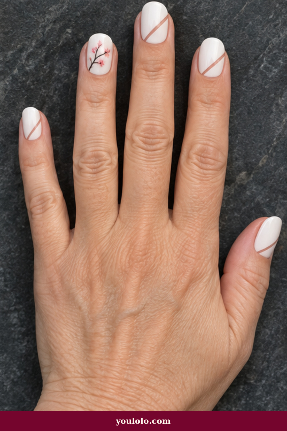 Coconut White Negative Space Cherry Blossom Nails idea