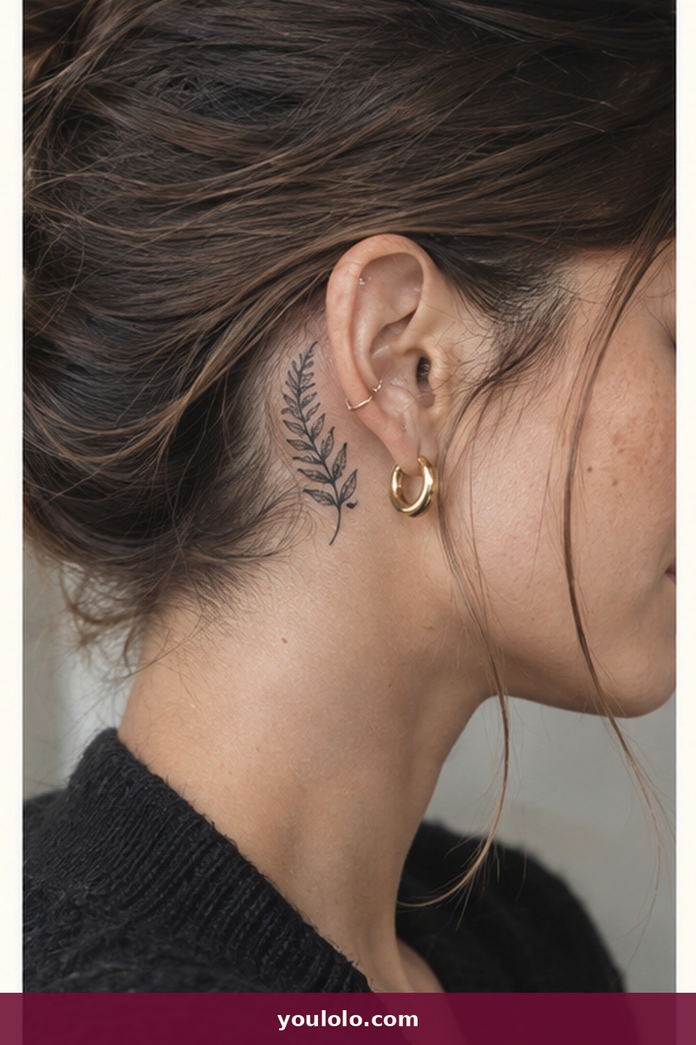 Slim Fern Frond — idea 22 from Behind the Ear Tattoos for Women