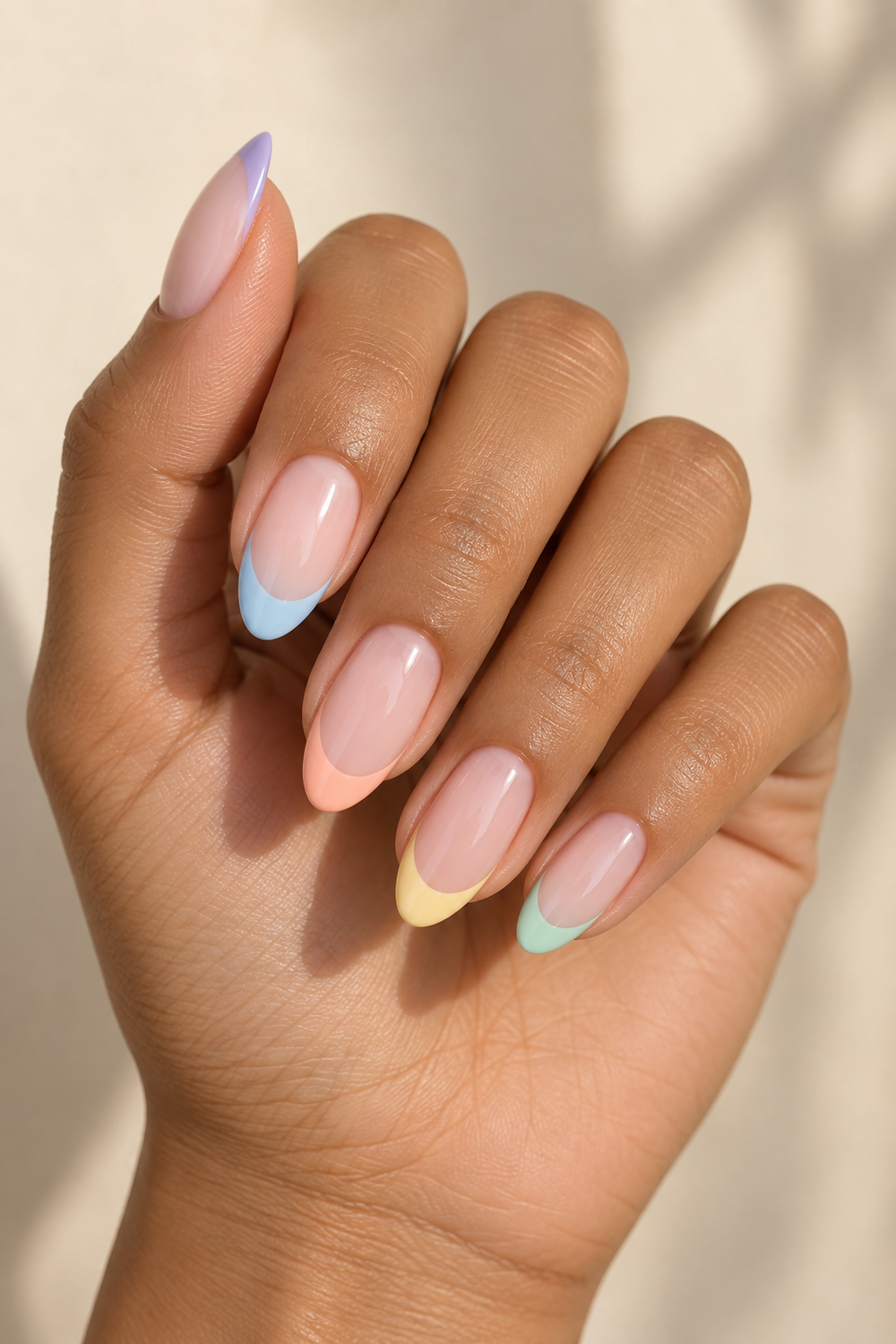 Pastel skittle French tips in five soft colors