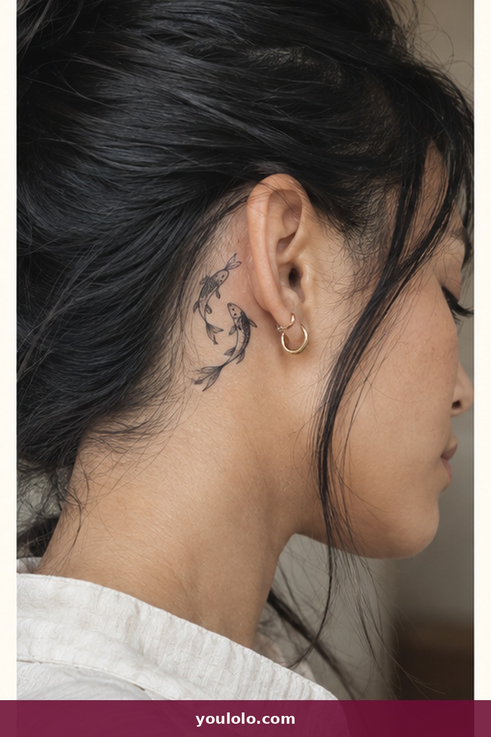 Two Circling Koi — idea 23 from Behind the Ear Tattoos for Women