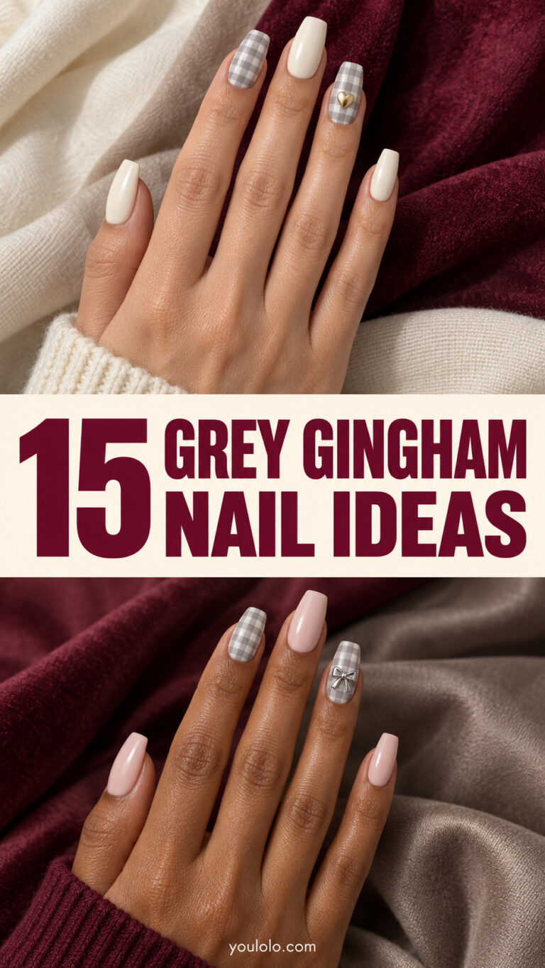 15 Grey Gingham Nails: Beautiful Bows and Soft Checks