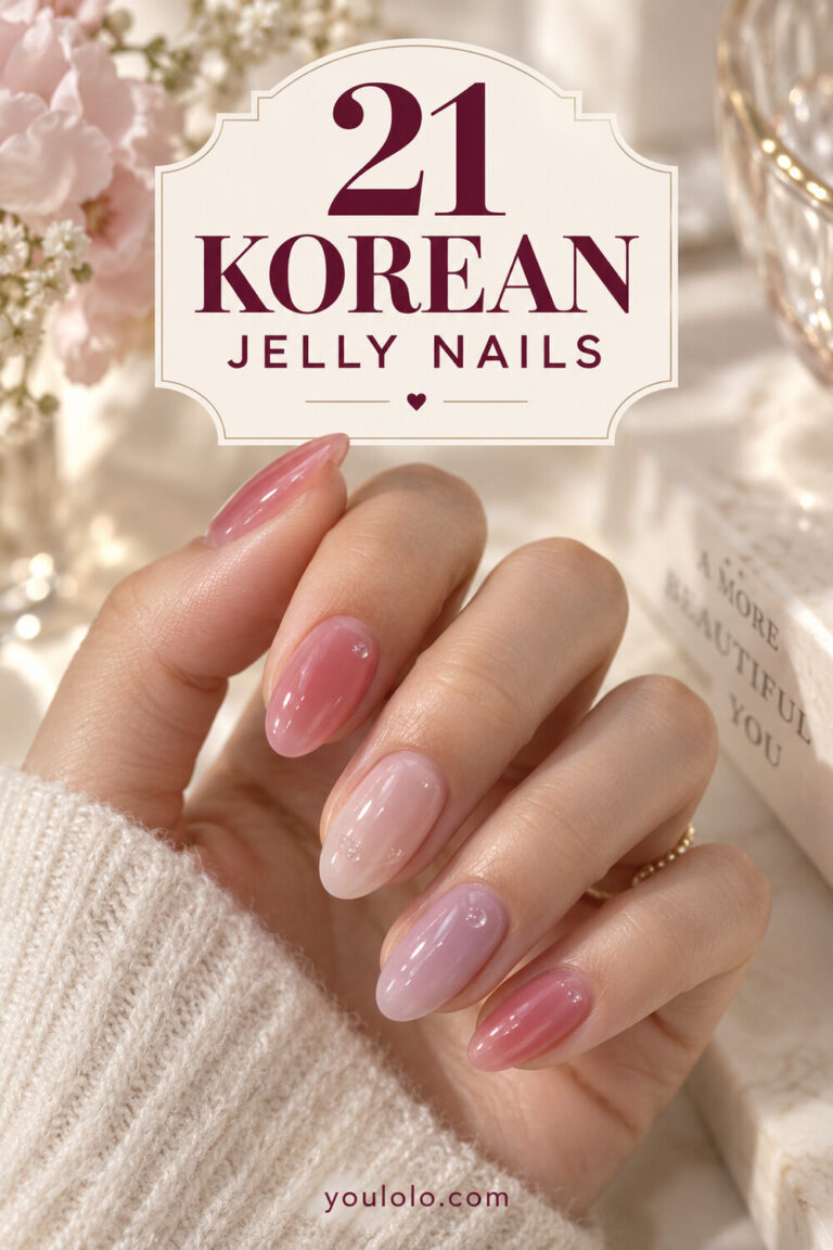 21 Korean Jelly Nails in glossy translucent pink and lavender syrup shades