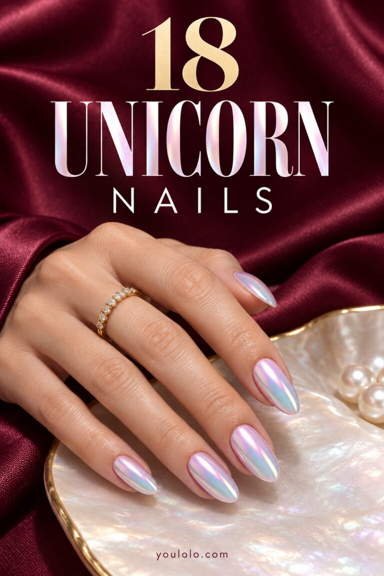 18 Unicorn Nails in sophisticated pearl and pastel chrome finishes