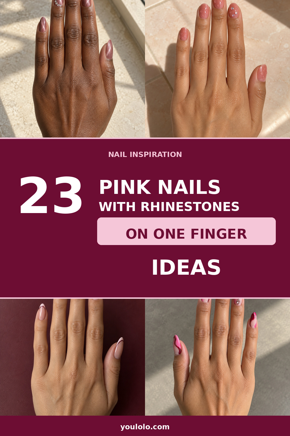 23 Pink Nails with Rhinestones on One Finger Ideas