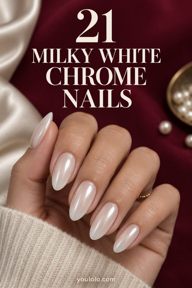 Milky White Chrome Nails with a soft pearl finish