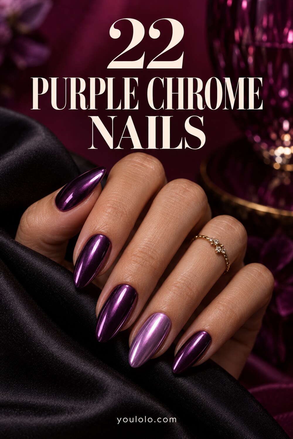 Purple Chrome Nails in deep amethyst and lilac tones