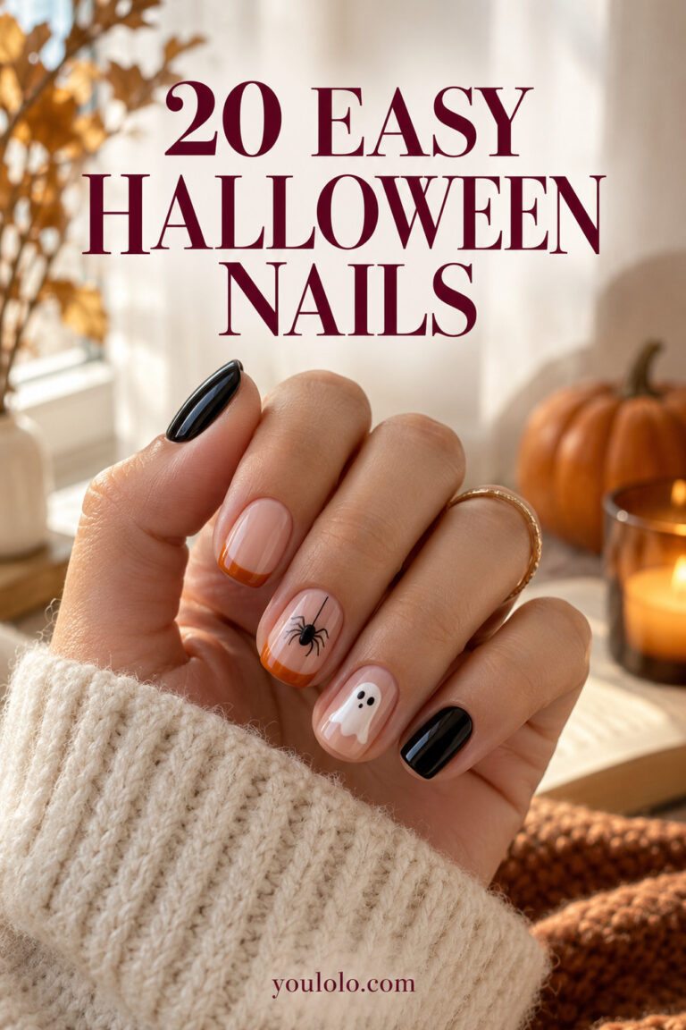 20 Easy Halloween Nails with black and pumpkin orange details