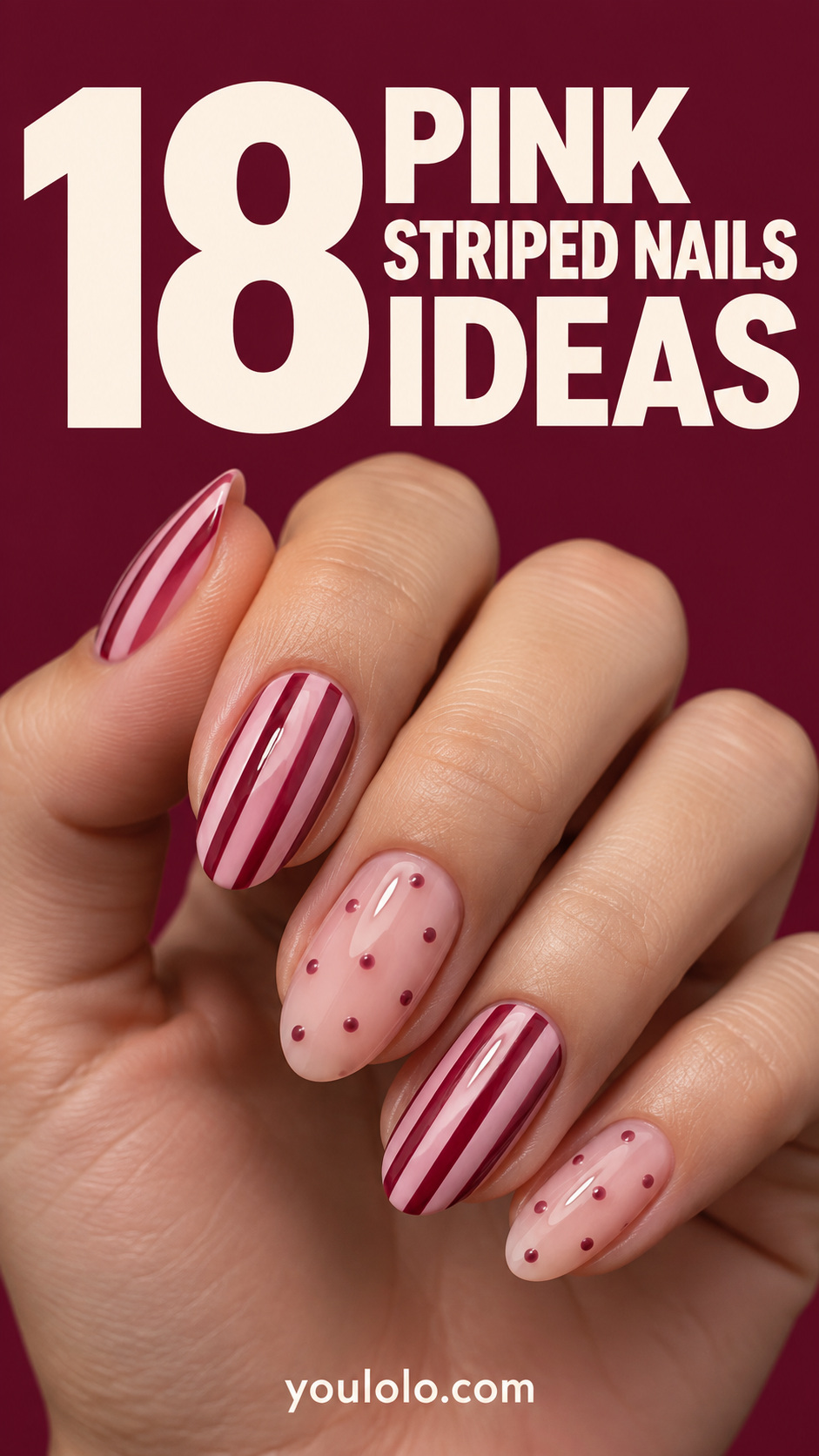 Pink striped nails inspiration cover with 18 manicure ideas