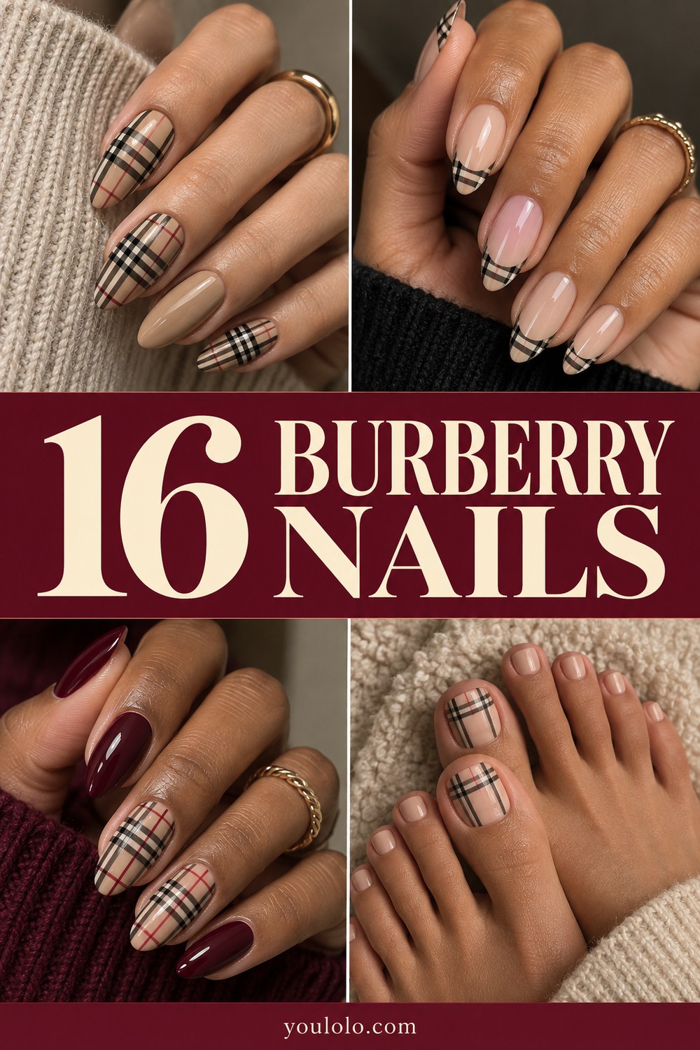 16 Burberry Nails Ideas With a Polished Plaid Twist