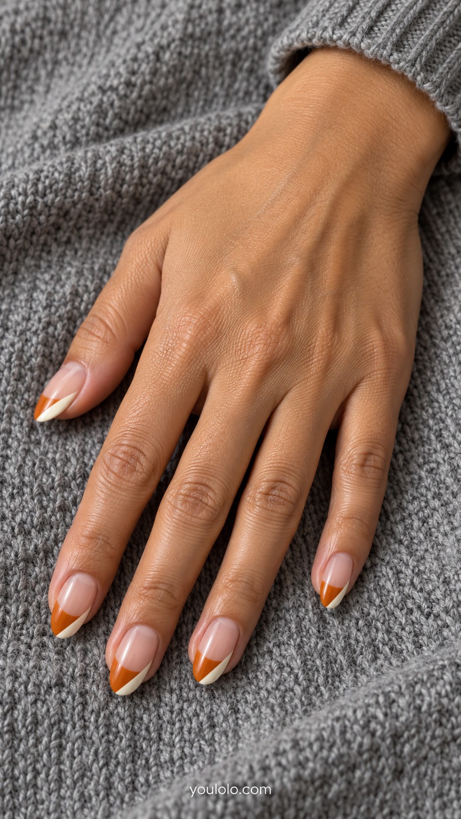 October Nails — Pumpkin and Cream Split French