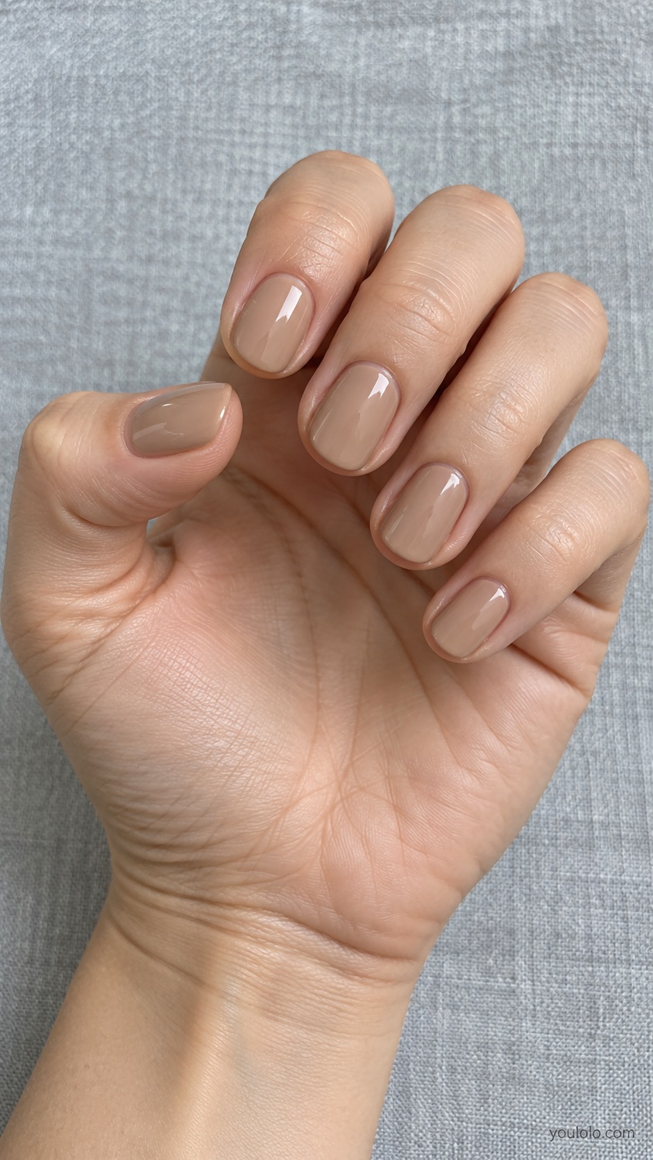 Latte Short Rounds — short round nails opaque creamy light latte beige-brown gloss