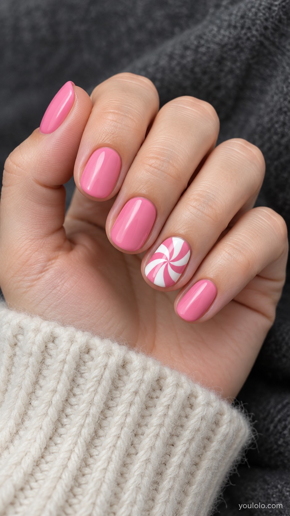 pink Christmas nails — Pink Peppermint Swirl