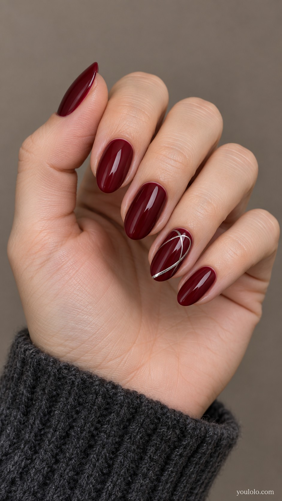 maroon nail art — Maroon with a Silver Orbit