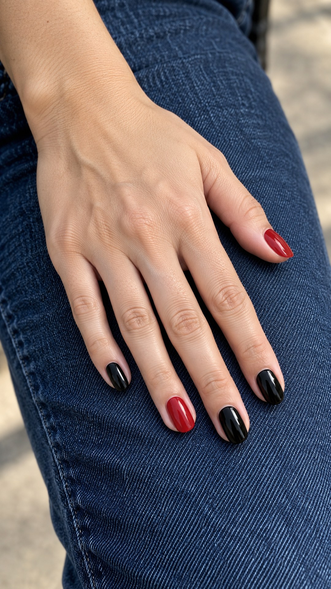 black and red nails — Alternating Glossy Red and Black