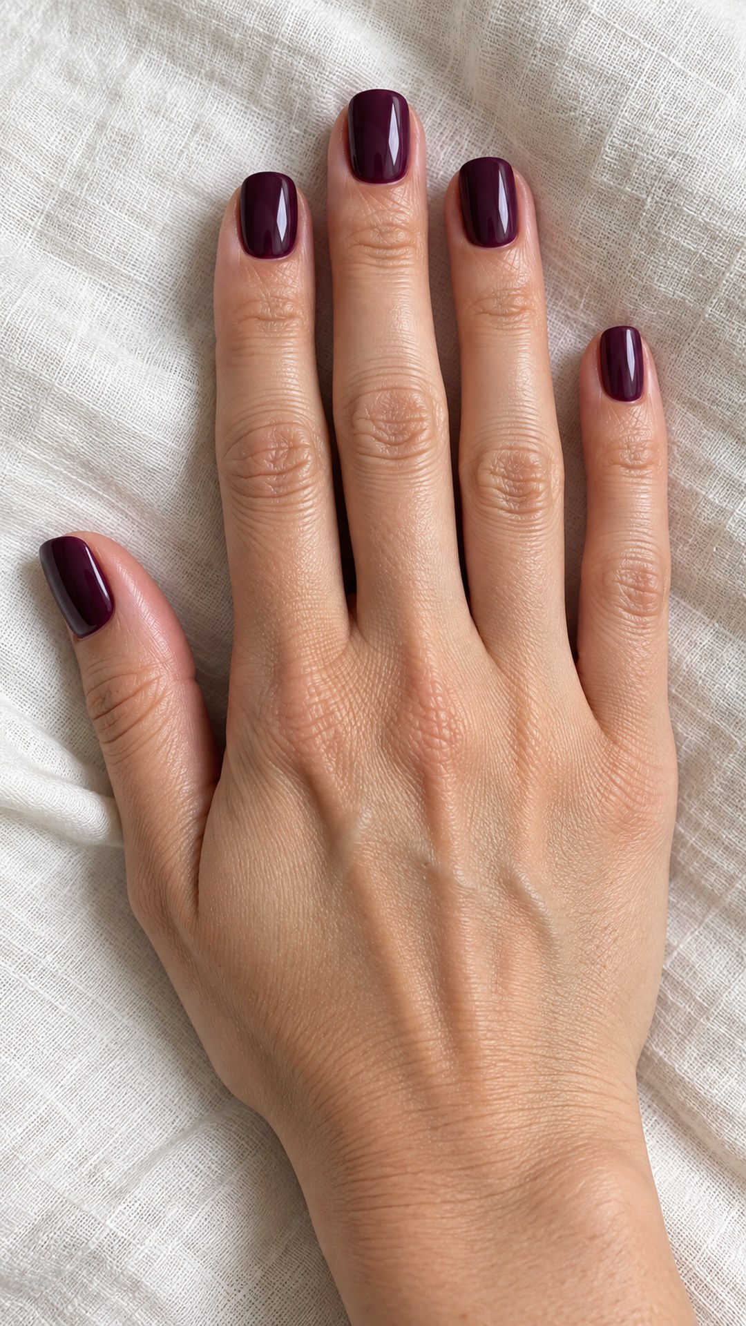 dark purple nails — Glossy Aubergine Short Nails