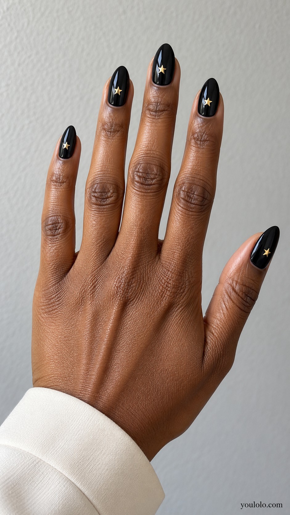 New Year nails — Black with Gold Stars