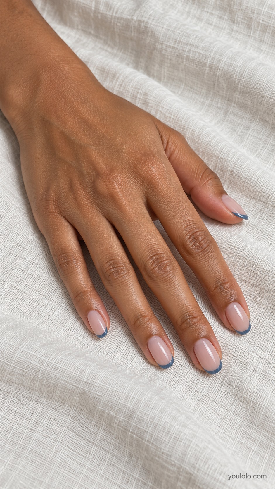 September nail ideas — Dusty Denim Micro French