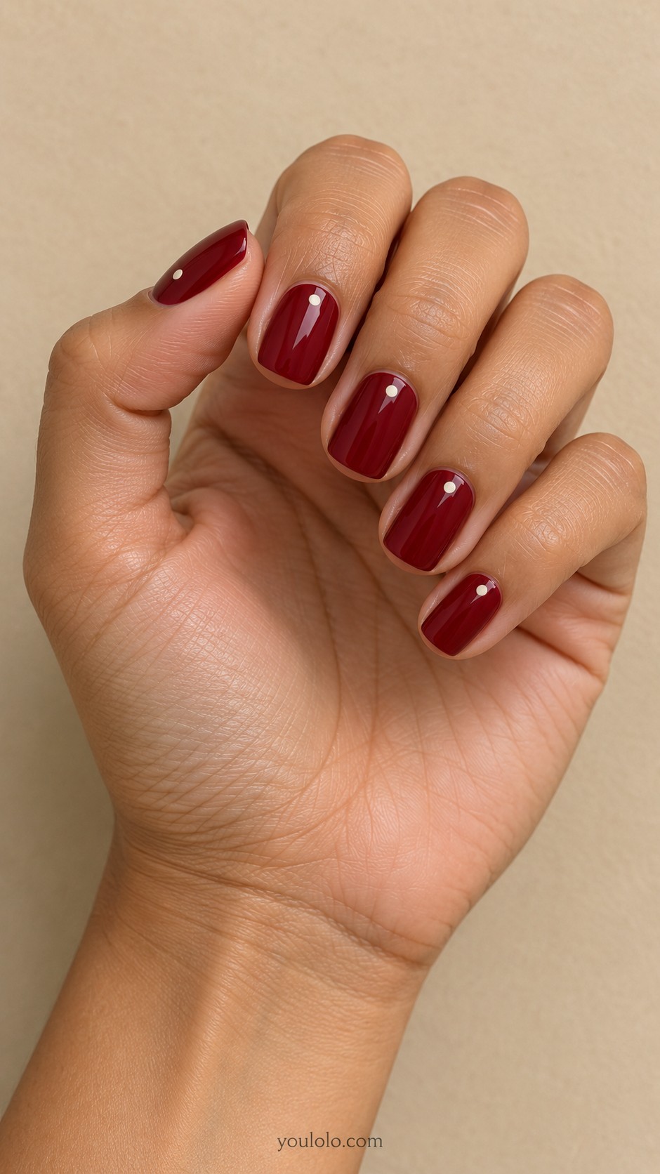 Simple Christmas Nails — Cranberry with a Tiny Ivory Dot
