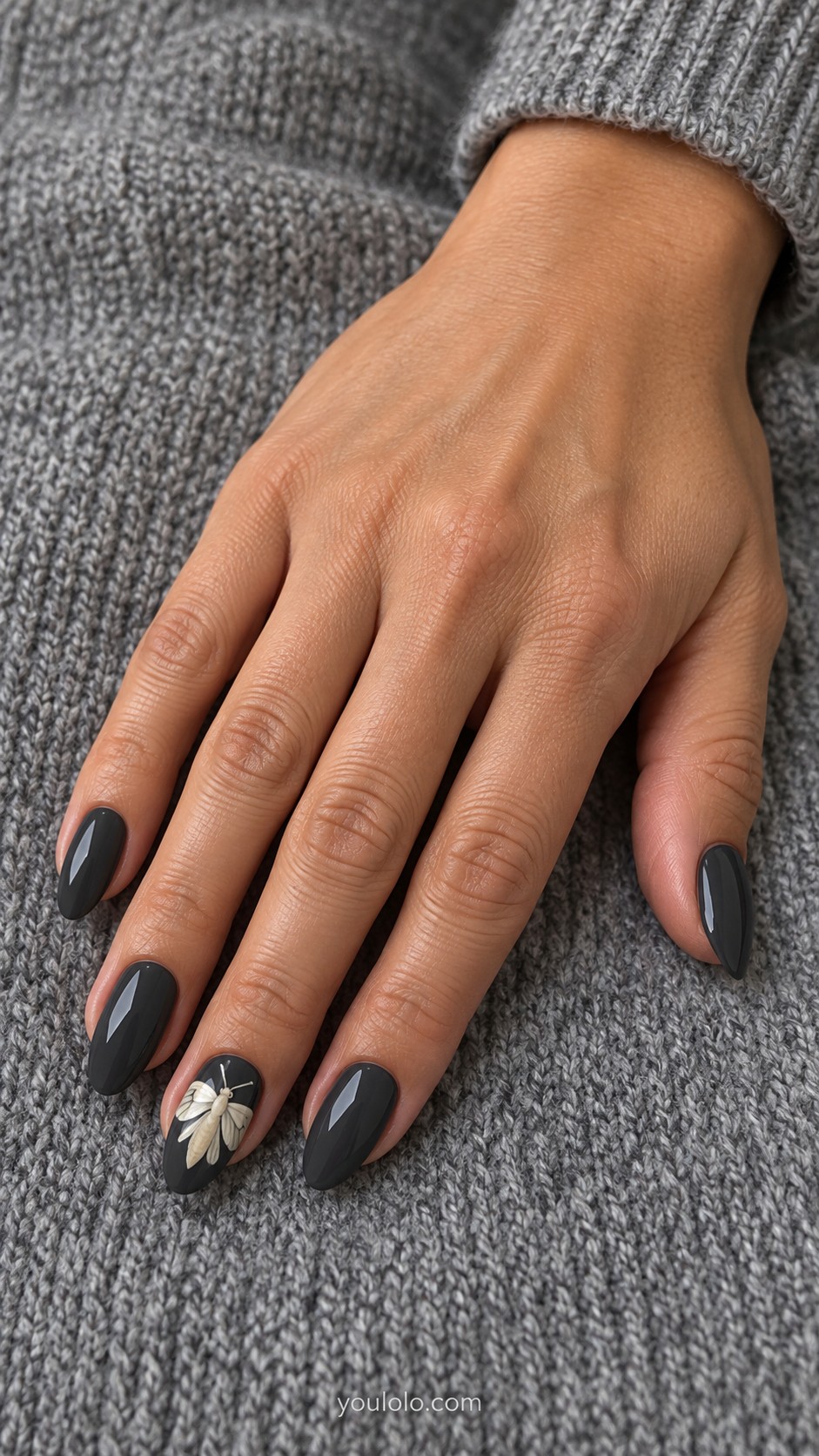 Witchy Nails — Ivory Moth on Charcoal