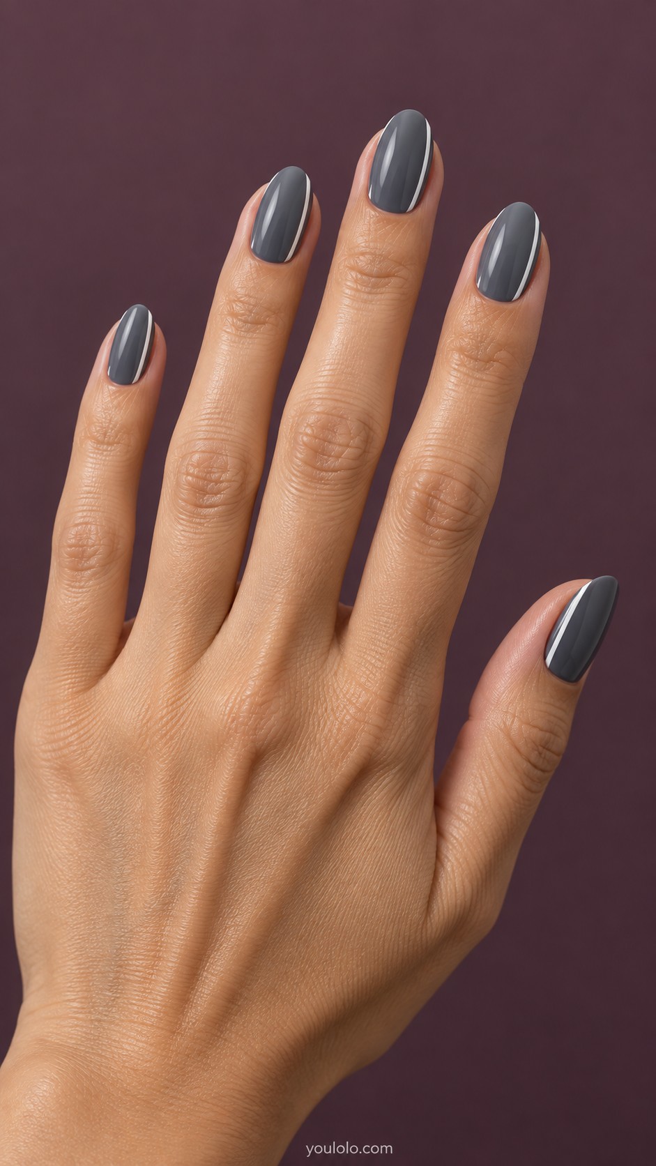 winter nails — Slate Gray with a White Side Line