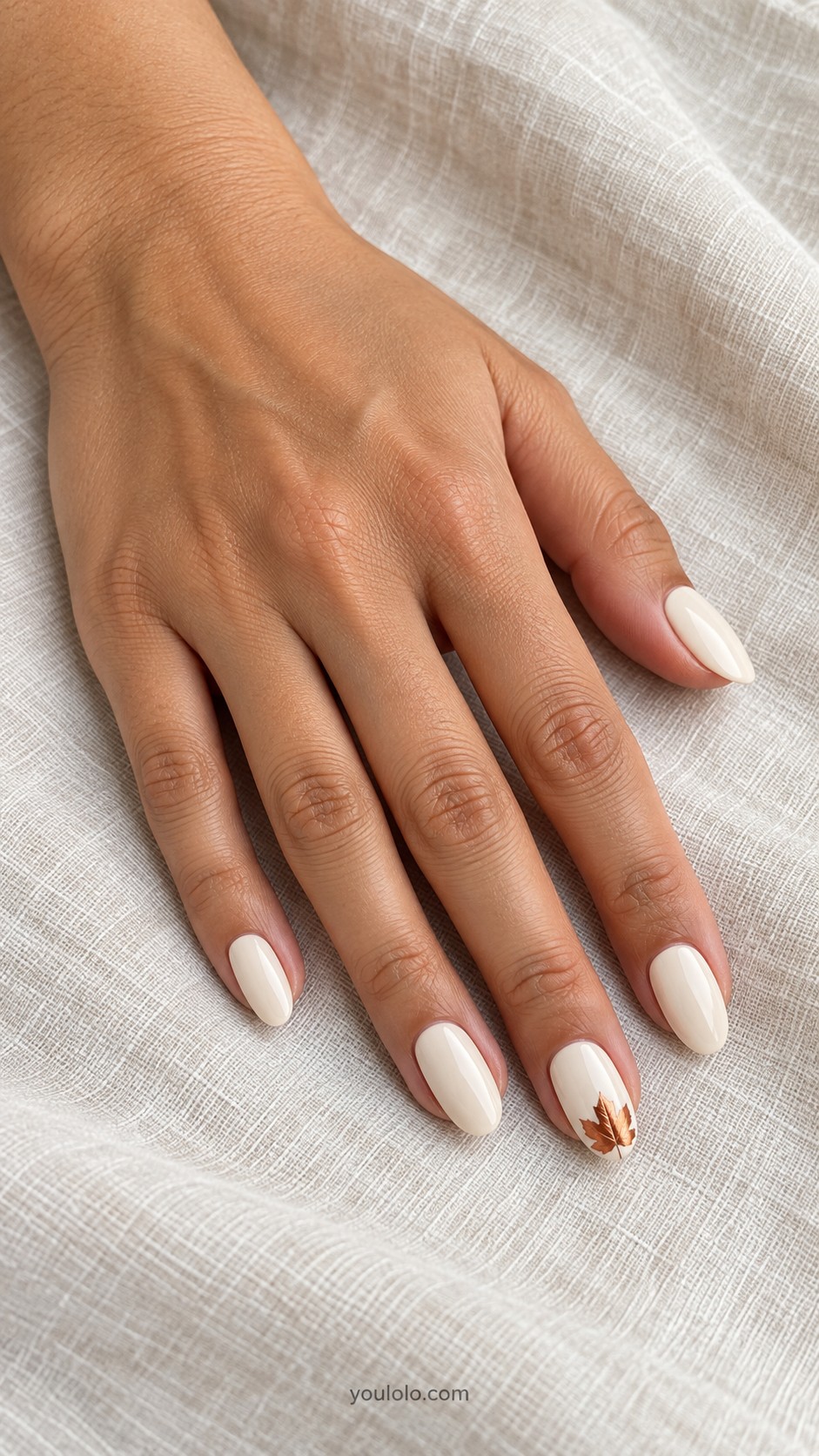 October Nails — Cream with a Copper Leaf Tip