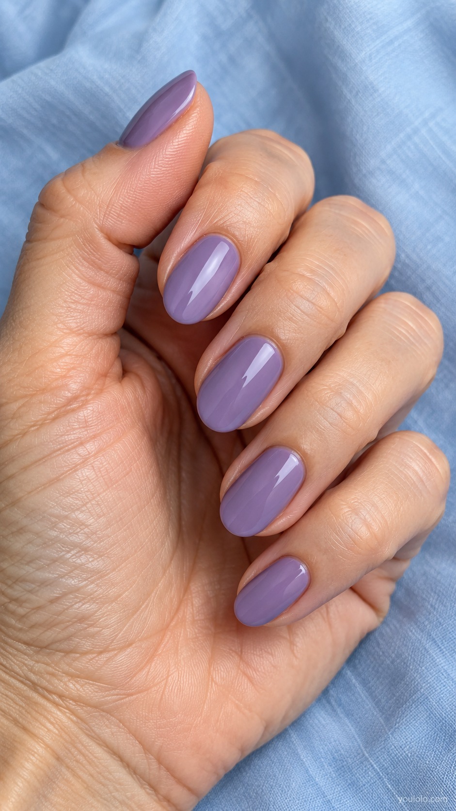 Medium oval nails muted heather lavender purple cream gloss
