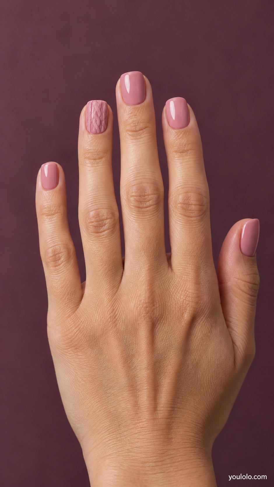 pink Christmas nails — Pink Cable-Knit Accent
