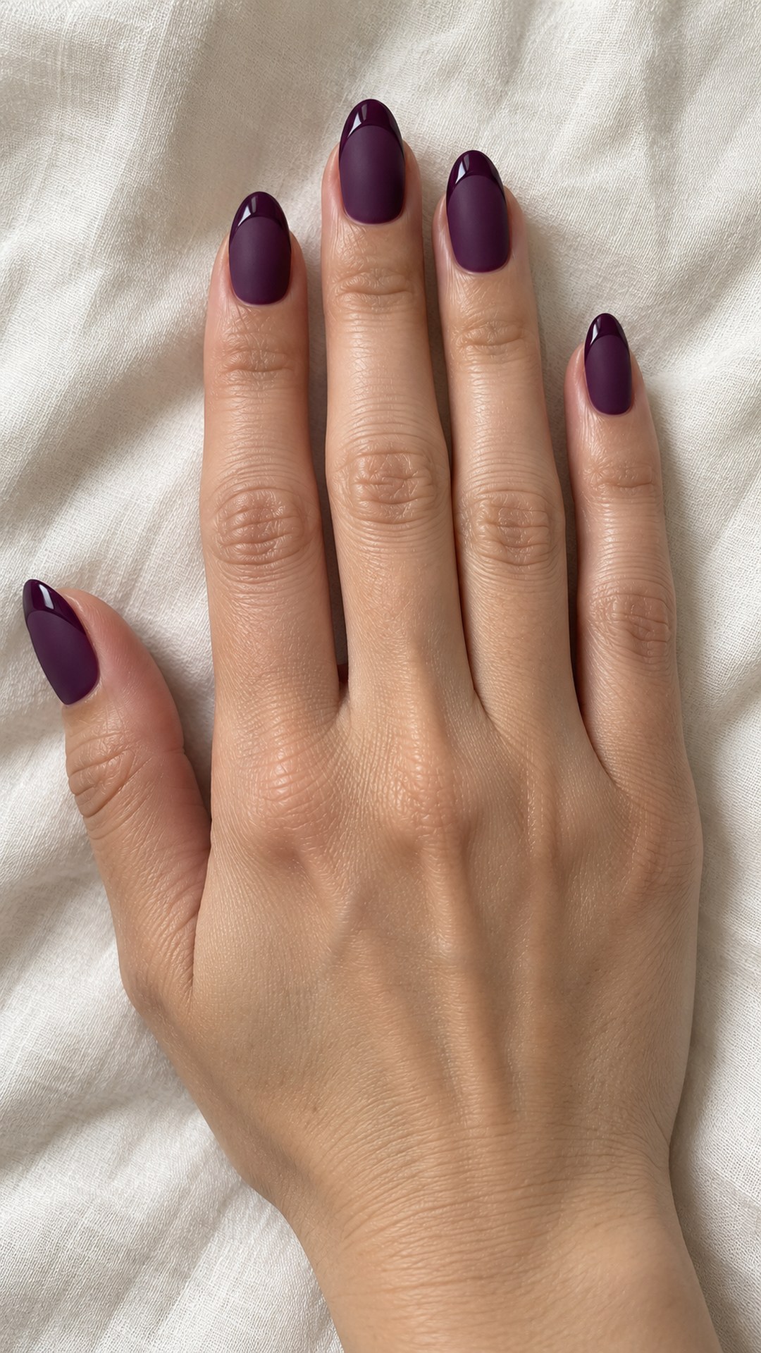 dark purple nails — Purple Matte Base with Glossy Tips