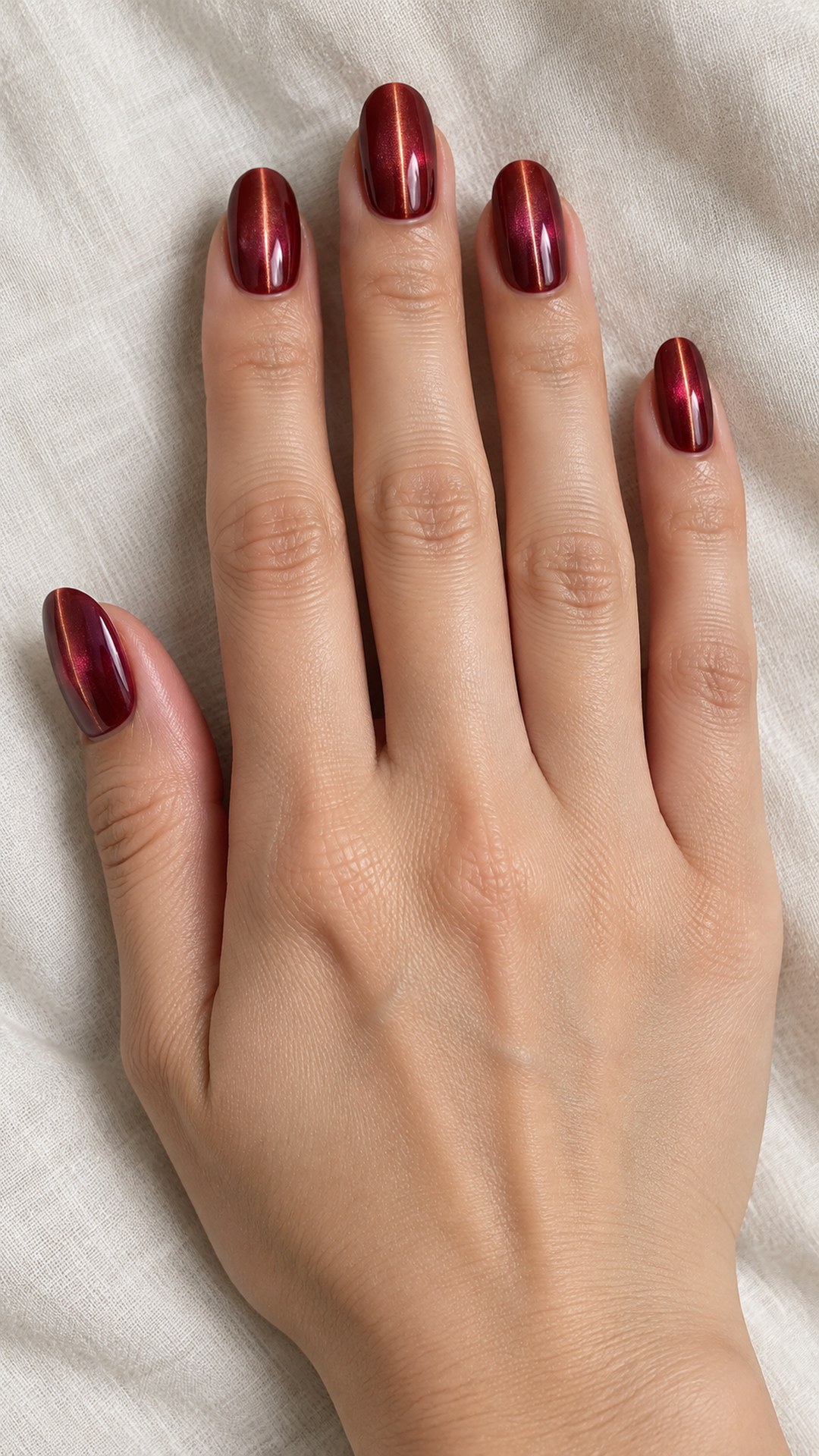 red cat eye nails — Vertical Ruby Light Line