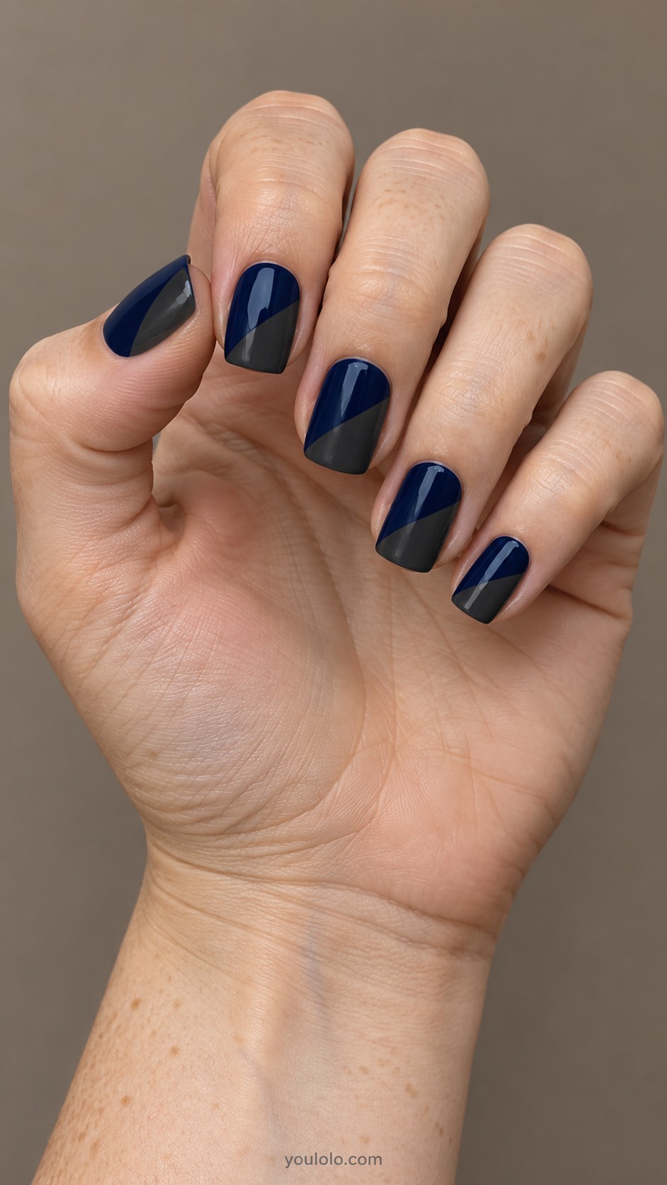 Dark Nails — Navy and Charcoal Diagonal